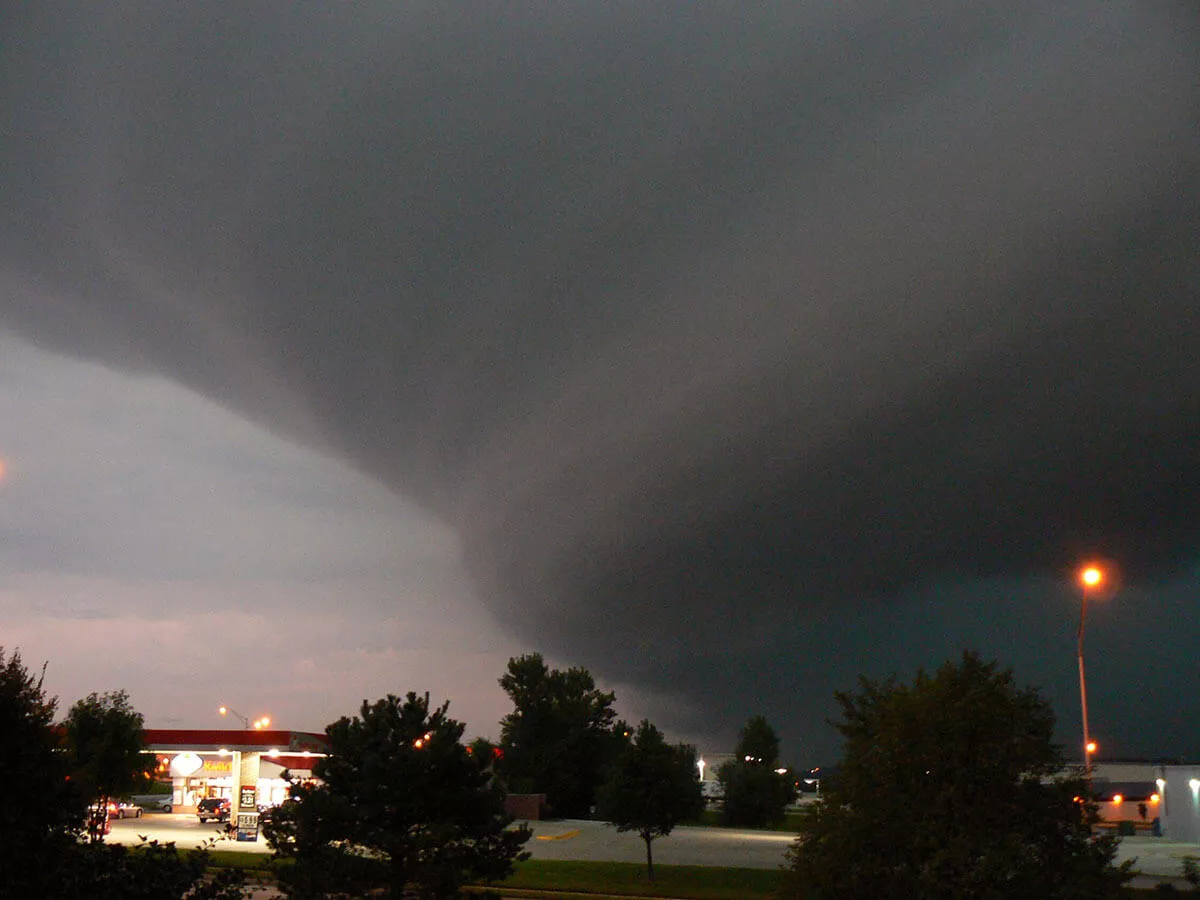 A dark derecho storm front approaching Sarpy County, Nebraska